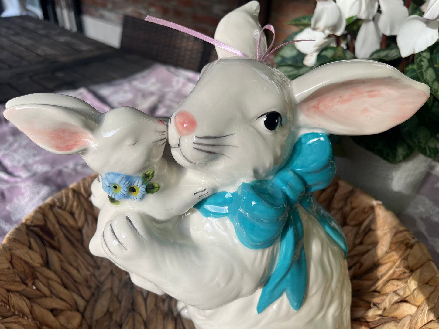 White Bunny Mom & baby figurine
