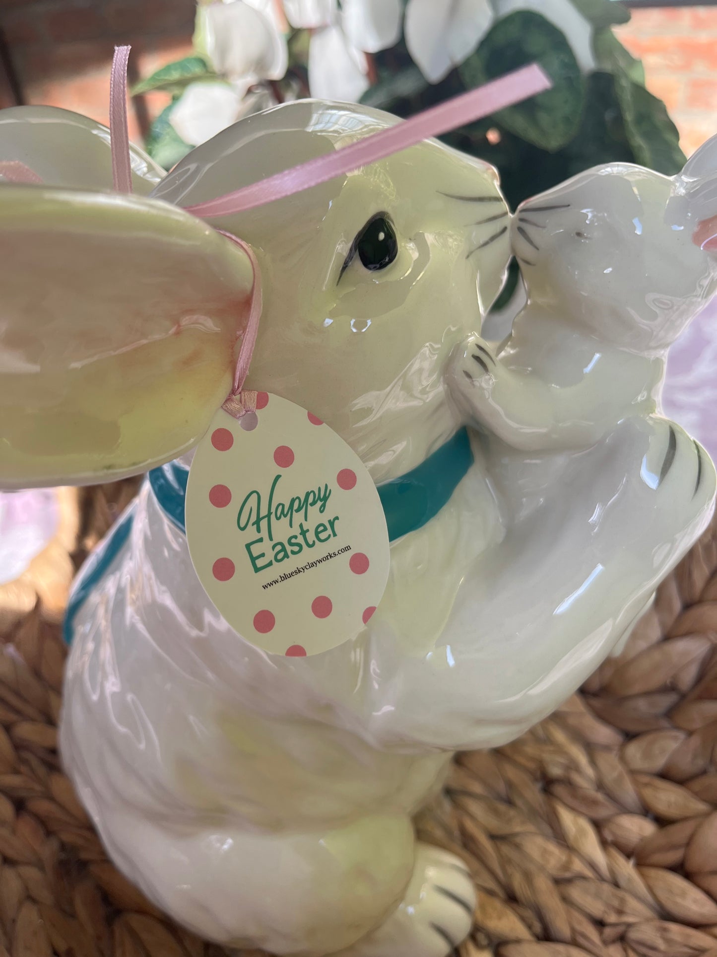 White Bunny Mom & baby figurine