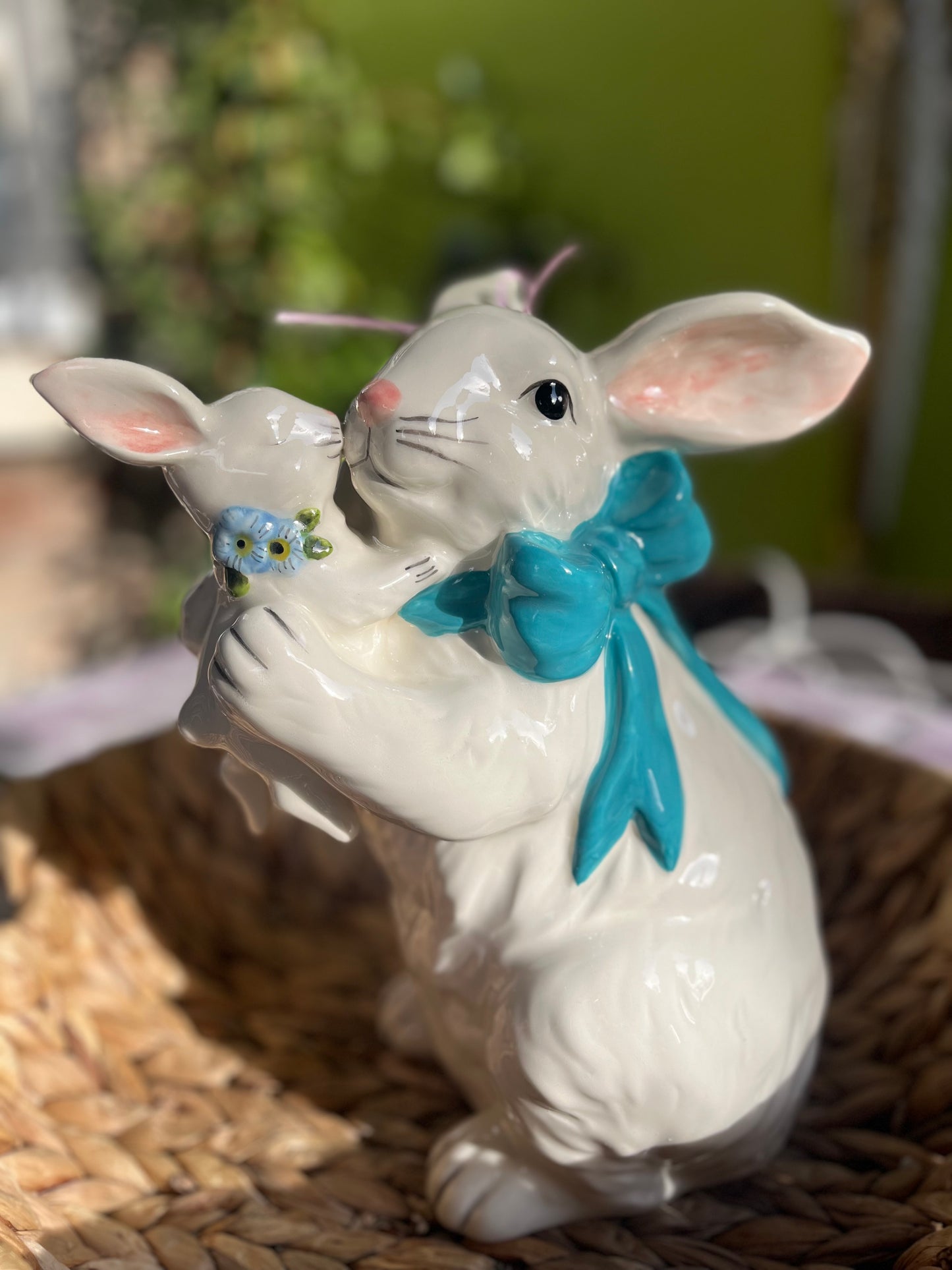 White Bunny Mom & baby figurine