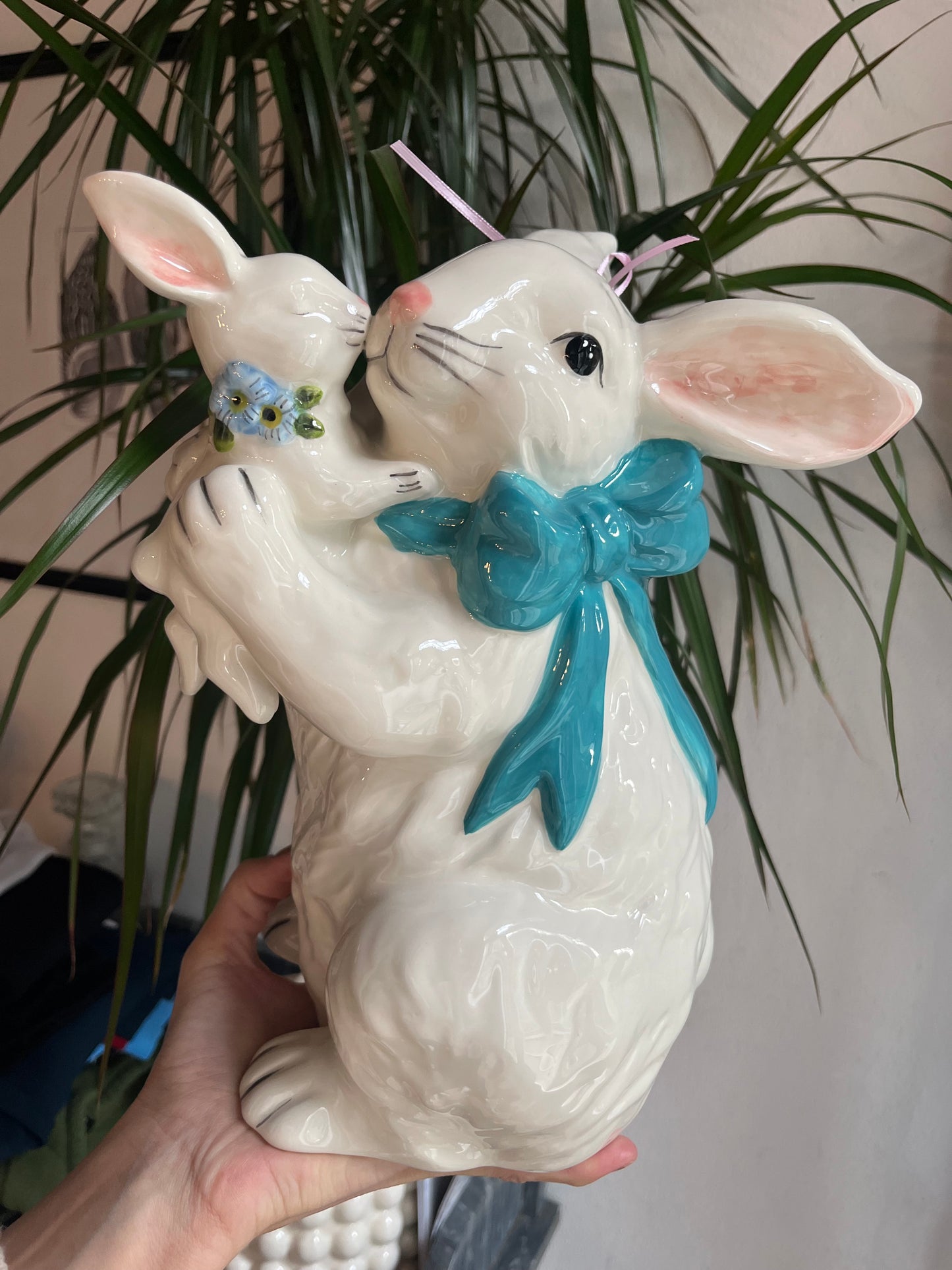 White Bunny Mom & baby figurine